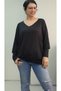 Black Cuff on the Sleeve and Hem Cuff V-Neck Bat Sleeve Long Sleeve Combed Viscose T-Shirt