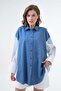 Women's Blue Denim and Striped Fabric Garnished Oversize Design Shirt 29068 - 2