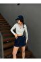 Women's Gray Open Collar Snap Detailed Long Sleeve Crop Ribbed Knitted Blouse 29128 - 6