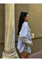 Women's Blue Lace Detailed Oversize Striped Shirt 29073 - 5
