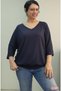 Navy Blue Skirt Cuffed V-Neck Bat Sleeve Three-Quarter Sleeve Combed Viscose T-Shirt - 6