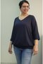 Navy Blue Skirt Cuffed V-Neck Bat Sleeve Three-Quarter Sleeve Combed Viscose T-Shirt - 5