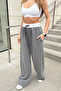Women's Anthracite Elastic Waist Wide Leg Sweatpants - 7