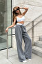 Women's Anthracite Elastic Waist Wide Leg Sweatpants