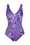Beria Women's Large Size Cup Purple Patterned Gathering Swimsuit