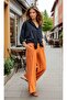 Women's Tile Wide-Leg Elastic Waist Comfortable Double Pocketed Linen Textured Comfortable Pants 700-2933330 - 3