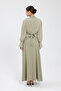 Khaki Size Pleated Crepe Chiffon Dress - 8