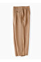 Girls' Pleated Beige Pants with Button Detail - 3
