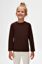 Brown Basic Unisex Children's Seasonal Crew Neck Long Sleeve T-Shirt - 2