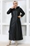 Long Hijab Leather Trench Coat-Cap Black 1250