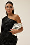 Silver Women's Metallic Leather Clutch Evening Dress Bag - 4