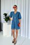 Mini Balloon Sleeve V-Neck Denim Women's Dress - Blue - 5