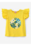 Vibrant Yellow Leafy Circle Cotton Tee for Girls