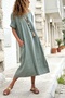 Italian Khaki Boat Neck Short Sleeve Pocket Linen Long Loose Woven Dress 118 63