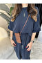 Navy Blue Washed Crew Neck Modal Suit - 8559 - 4