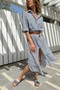 Italian Navy Blue Long Sleeve Striped Slit Long Loose Woven Shirt Dress 125 62 - 4