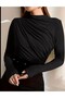 Women's Ruched Detail Mock Neck Sandy Blouse