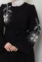 Pearl-Embellished Floral Motif Belted Ferace Black HM2720 - 7