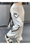 Harajuku Streetwear Heart Patterned Unisex Oversize White Sweatpants - 2