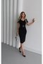 New Season Women's Sweetheart Neckline Open Ring Detail Short Sleeve Crepe Evening Dress
