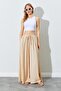 Women's Beige Loose Cut Modal Trousers with Thick Elastic Waist