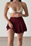Burgundy Flared Skirt with Stretchy Pleated Shorts - 2