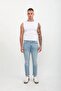 Men's Slim Fit Regular Waist Straight Cut Narrow Leg Lycra Light Blue Jean Trousers - 7