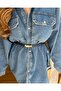 Gold Lock Buckle Stitched Belt 2cm Navy Blue - 5