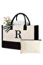 Your First Name Printed Canvas Fabric Beach Bag - with Makeup Bag Gift