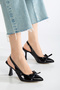 Beryls Women's Thin Bow Tie Bow Pointed Toe Heeled Summer Shoes Black - 5