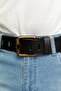 Men's 100% Genuine Leather Yellow Tubular 4.5 cm Jeans Belt Black - 3