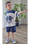 -88- Oversize White Garnished T-Shirt/ Navy Blue Cargo Pocket Shorts Summer Boys' Set - 4
