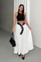 Women's White Crush Effect Long Flared Skirt - 3