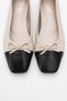 Romy Ecru-Black Skin Genuine Leather Blunt Toe Bow Women's Ballerina Shoes - 2