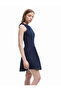Sleeveless Crew Neck Zipper Stitching Detailed Flounce Mini Denim Dress - 3