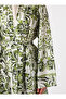 Green Floral Patterned Belted Satin Trousers Kimono Suit - Refka - 4