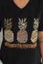 Women's Black V-Neck Large Size Pineapple Sequin Sequin Embroidered 100% Cotton T-Shirt - 3