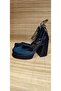 Women's Black Satin Pearl Ankle Tie Platform Shoes - 4