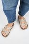 (Sude) Women's Genuine Leather Double Buckle Trock Beige Slippers - 7