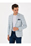 Light Blue Slim Fit Linen Blend Plaid Jacket 50300065-Vr003