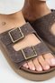 (Sude) Women's Genuine Leather Double Buckle Trock Light Brown Slippers - 4