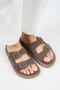 (Sude) Women's Genuine Leather Double Buckle Trock Light Brown Slippers - 3