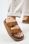 (Sude) Women's Genuine Leather Double Buckle Trock Taba Slippers - 5