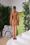Women's Belted Mini Lined Brown Dress - 4