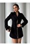 Women's Black Mini Jacket Dress with Snap Closure and Gold Buttons 7157 - 3