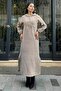 Mink Double-Sided Hooded Double-Soft Stamp Long Dress with Slit Detail - 6