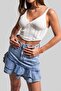 Women's Snow Denim Color 3S5-27 Ruffled 100% Cotton Design Denim Mini Skirt - 3