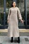 Mink Double-Sided Hooded Double-Soft Stamp Long Dress with Slit Detail
