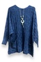 Square Pattern Cotton Knitwear with Two Pockets Wash-Blue