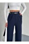 Women's Double Pleated Flexible Belt Detail Palazzo Fabric Pants